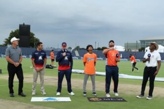 Steve Smith and James Anderson participating in the toss in MLC