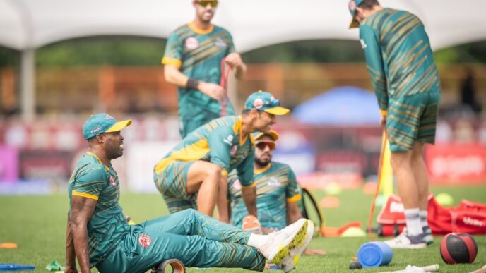 Global T20: Vancouver Knights players warm up.